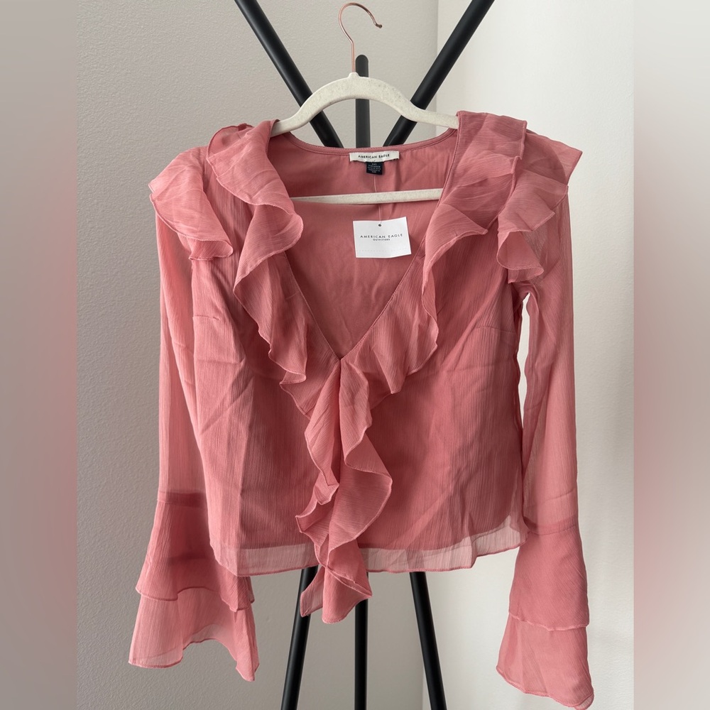 American Eagle Outfitters Pink Ruffle Blouse